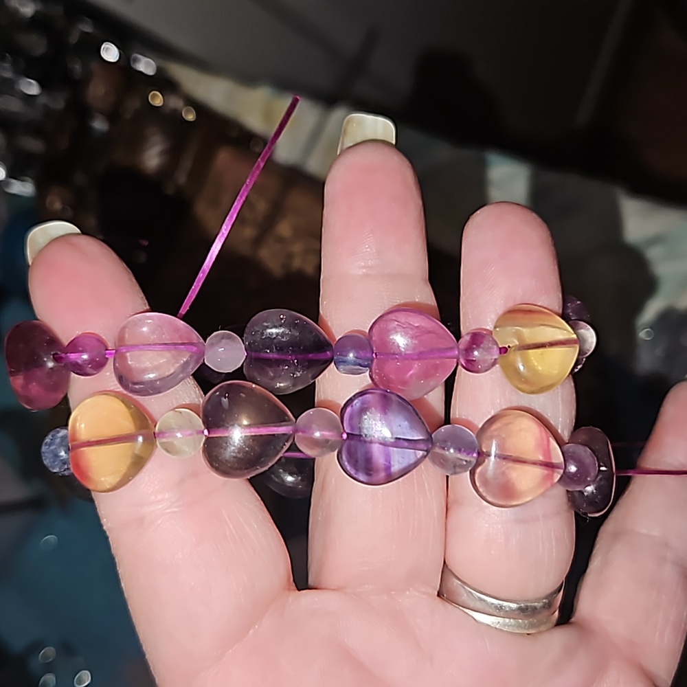Rainbow fluorite heart shaped bracelet